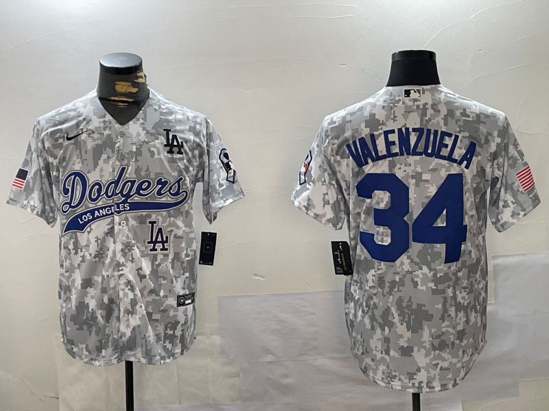 Men Los Angeles Dodgers #34 Valenzuela Camo Joint Name 2024 Nike MLB Jersey style 5->los angeles dodgers->MLB Jersey